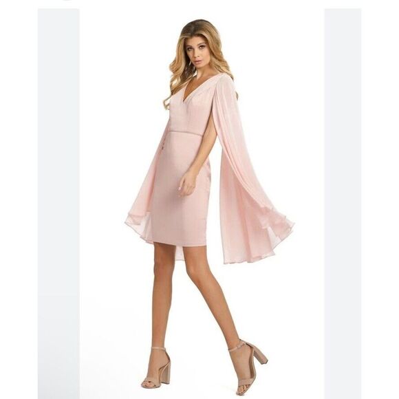 Mac Duggal Ieena Pink Cape Chiffon Short Knee Length Dress Sz 6 $358 NWT - Picture 3 of 12